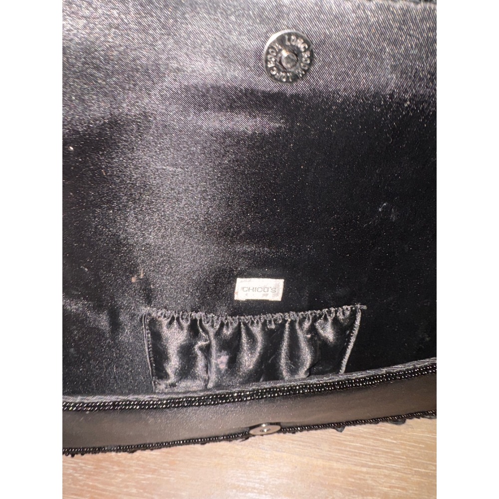 Chicos Black Beaded Gem Embellished Clutch Evening Bag Chain Strap - Picture 5 of 10